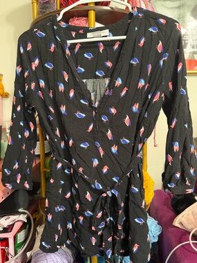 Motherhood Maternity Bird Patterned Top Wrap Blouse